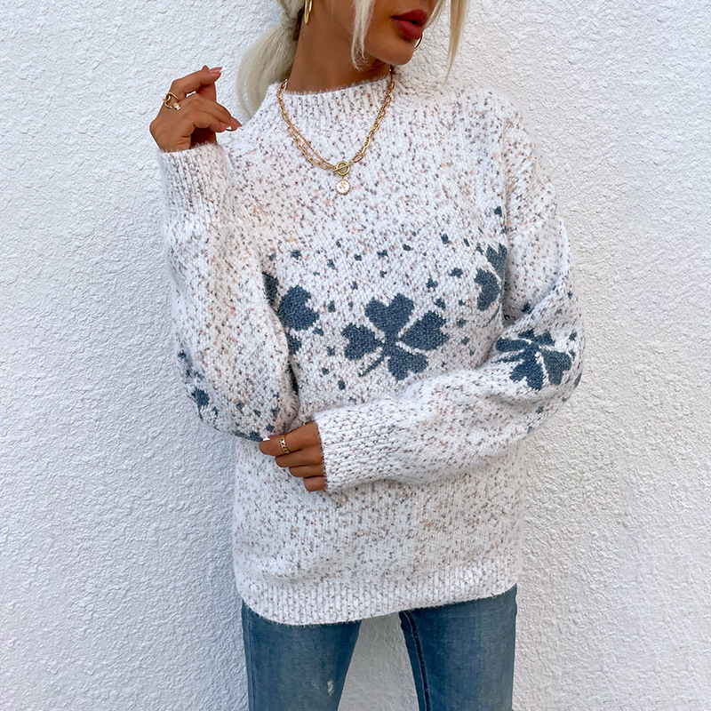 Christmas sweater half turtleneck knitted snowflake