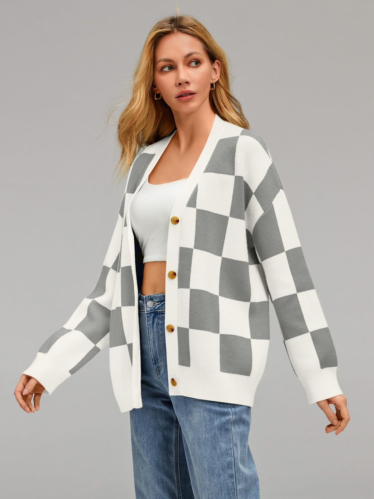 Jacquard Sweater Oversized Plaid Pattern