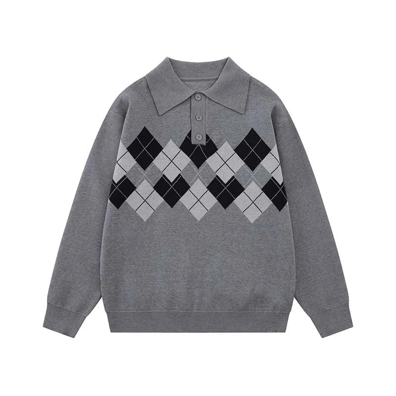 Custom Argyle Jacquard Polo Sweater