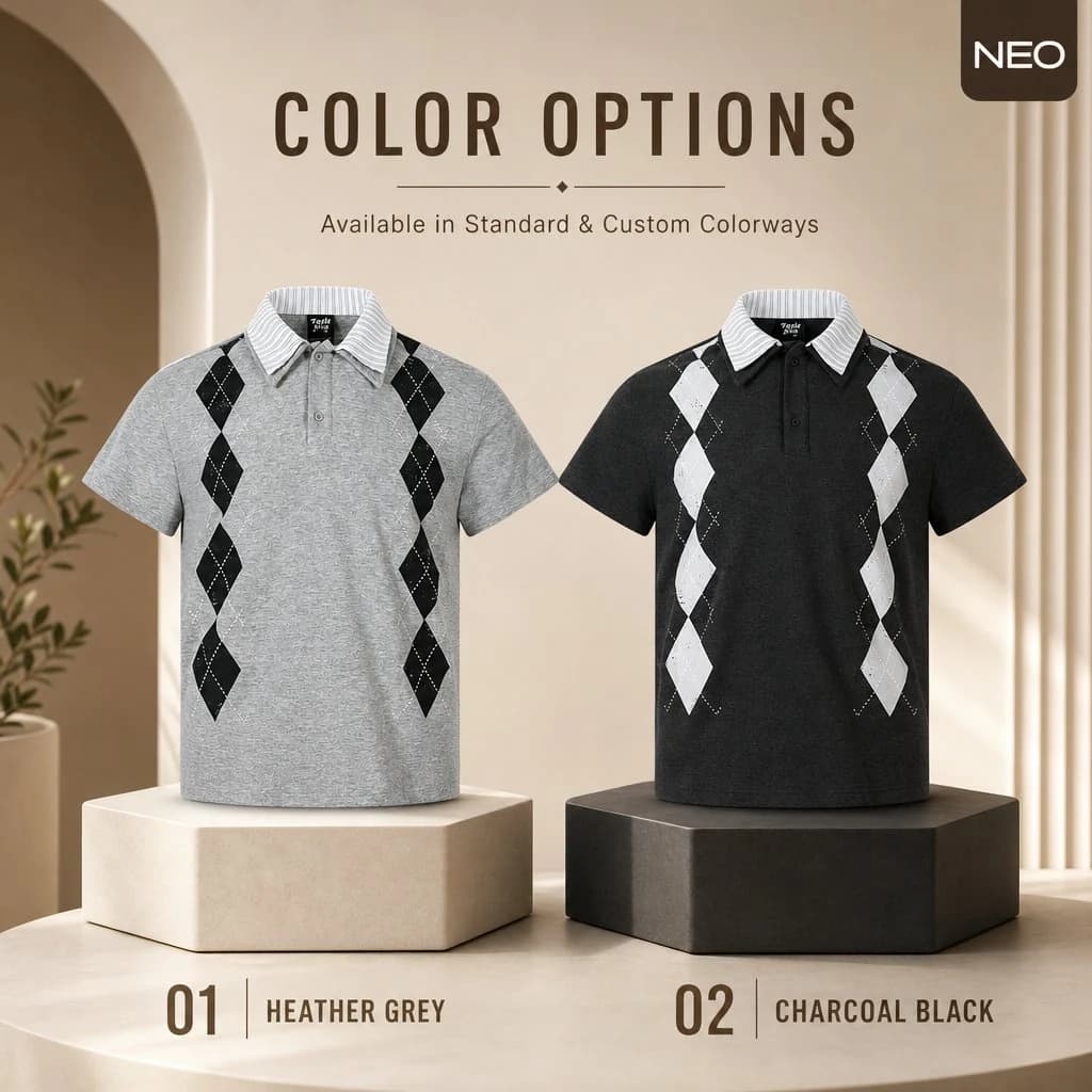 Custom Short Sleeve Argyle Polo Shirt view 4