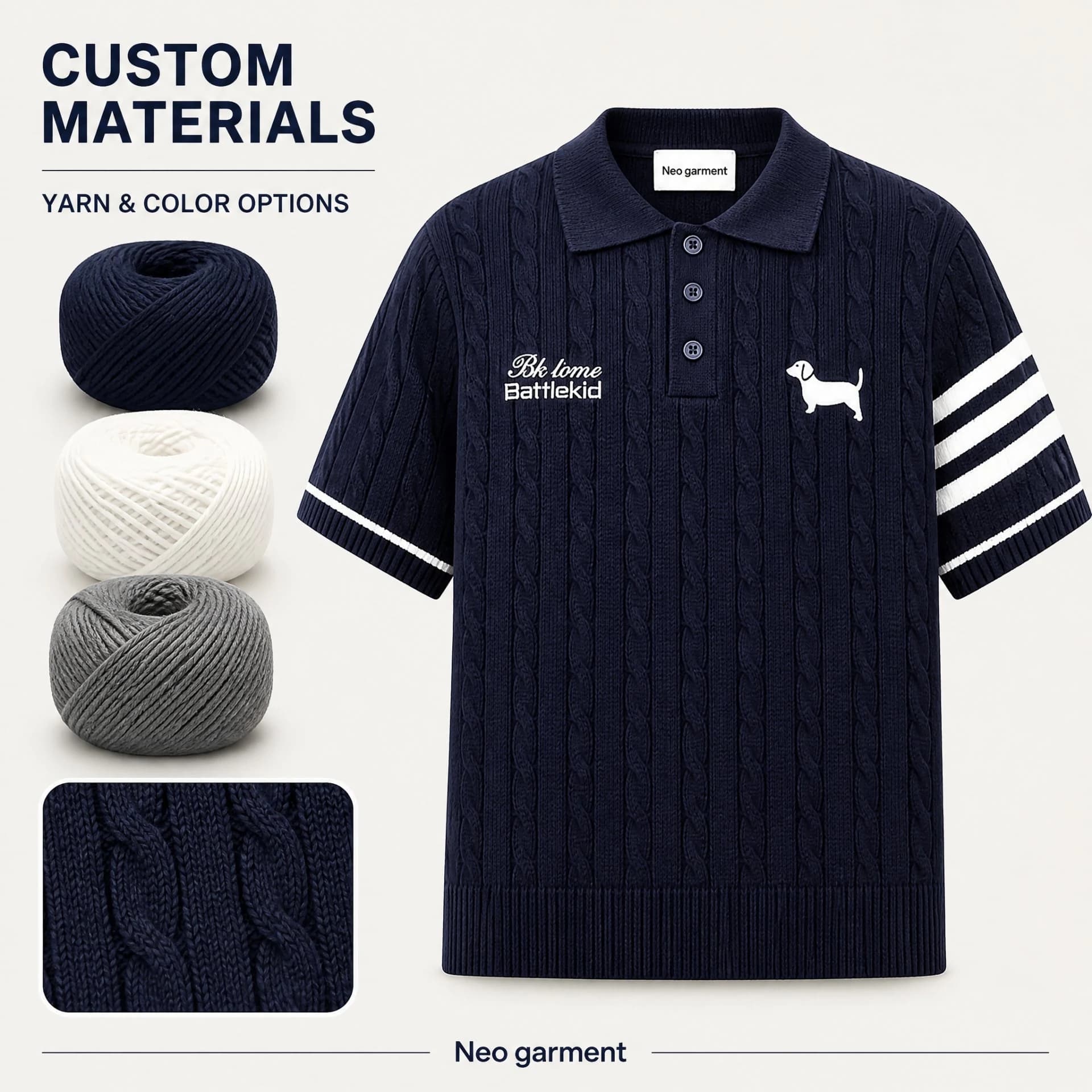 Custom Short Sleeve Cable Knit Polo Shirt view 2