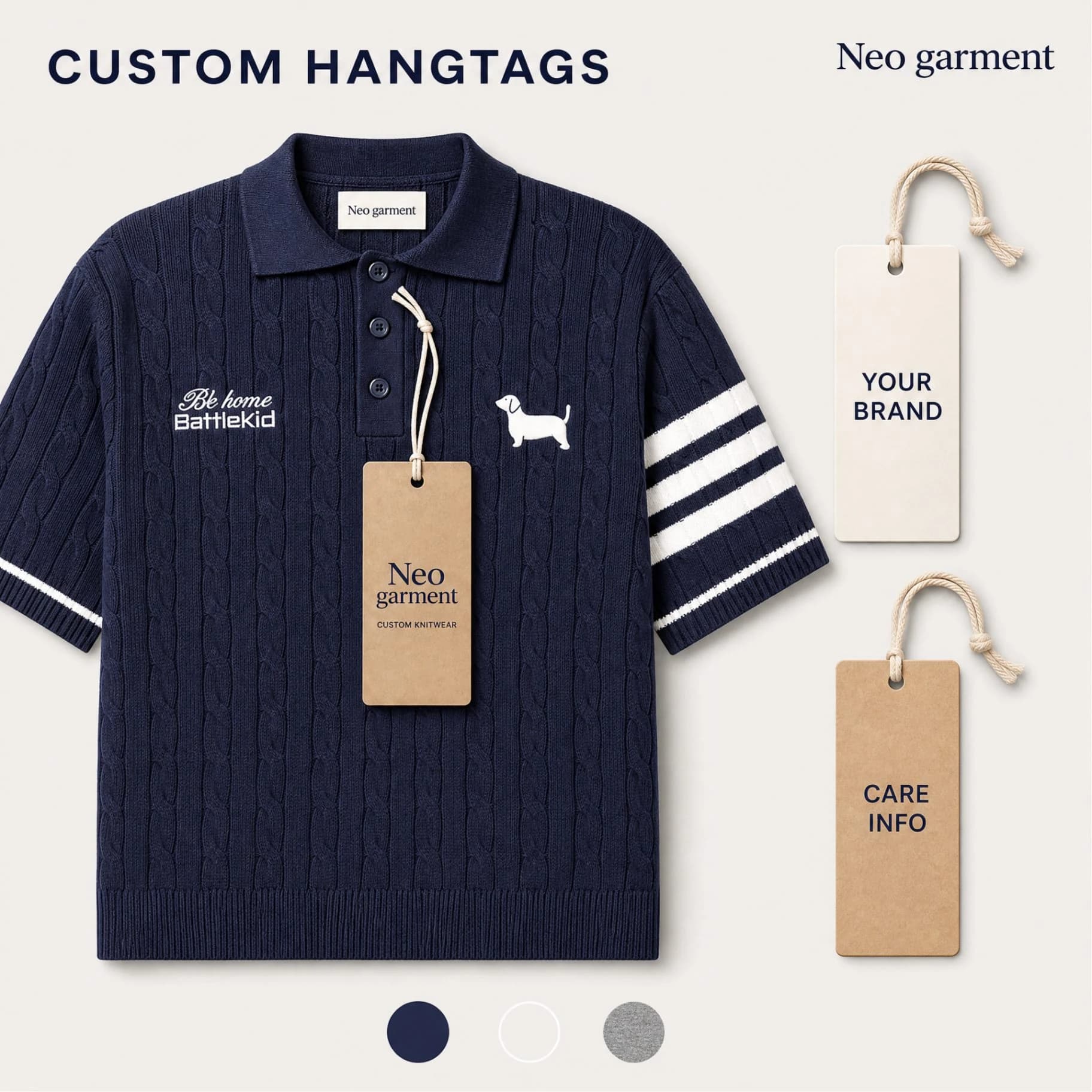 Custom Short Sleeve Cable Knit Polo Shirt view 3