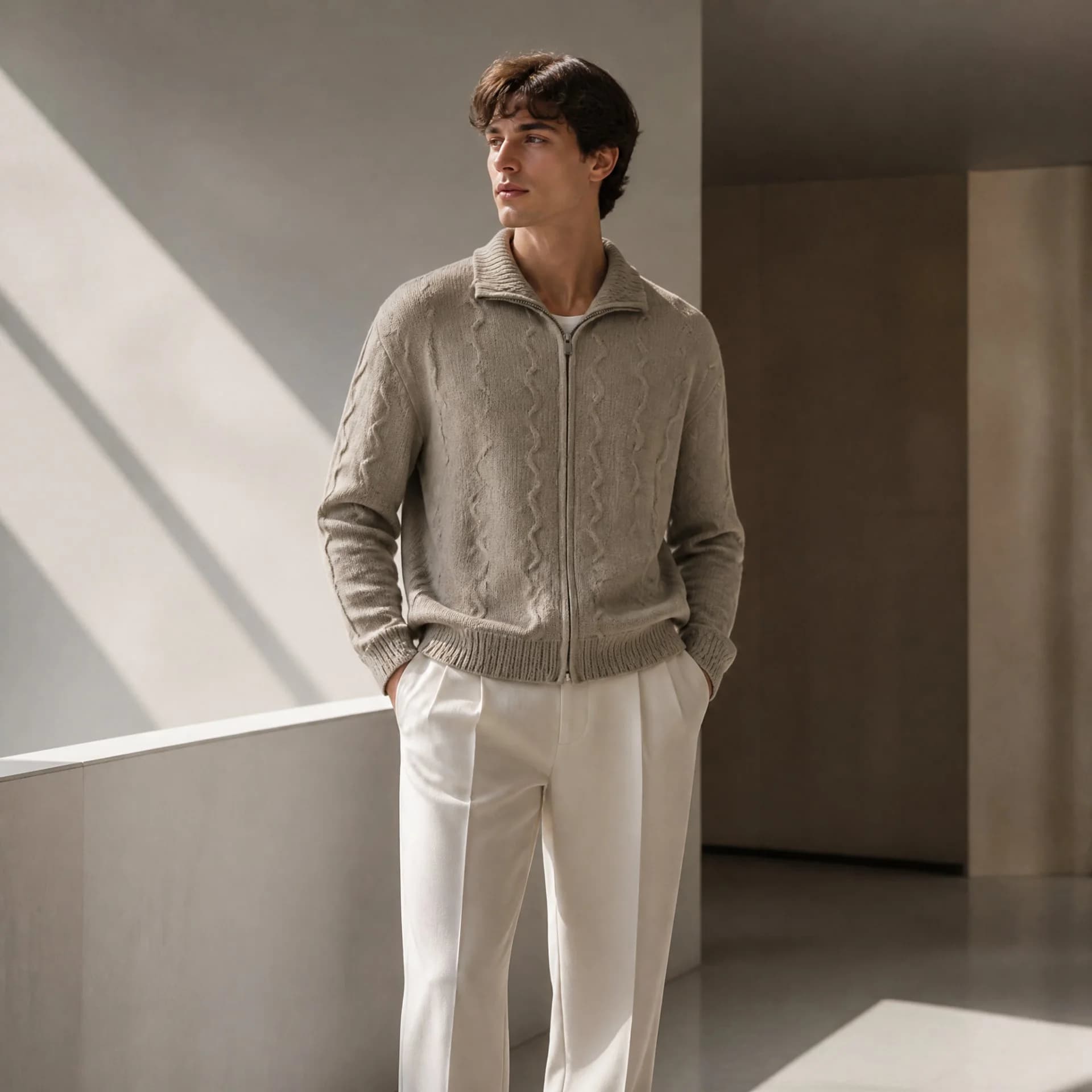Custom Full-Zip Wavy Cable Cardigan