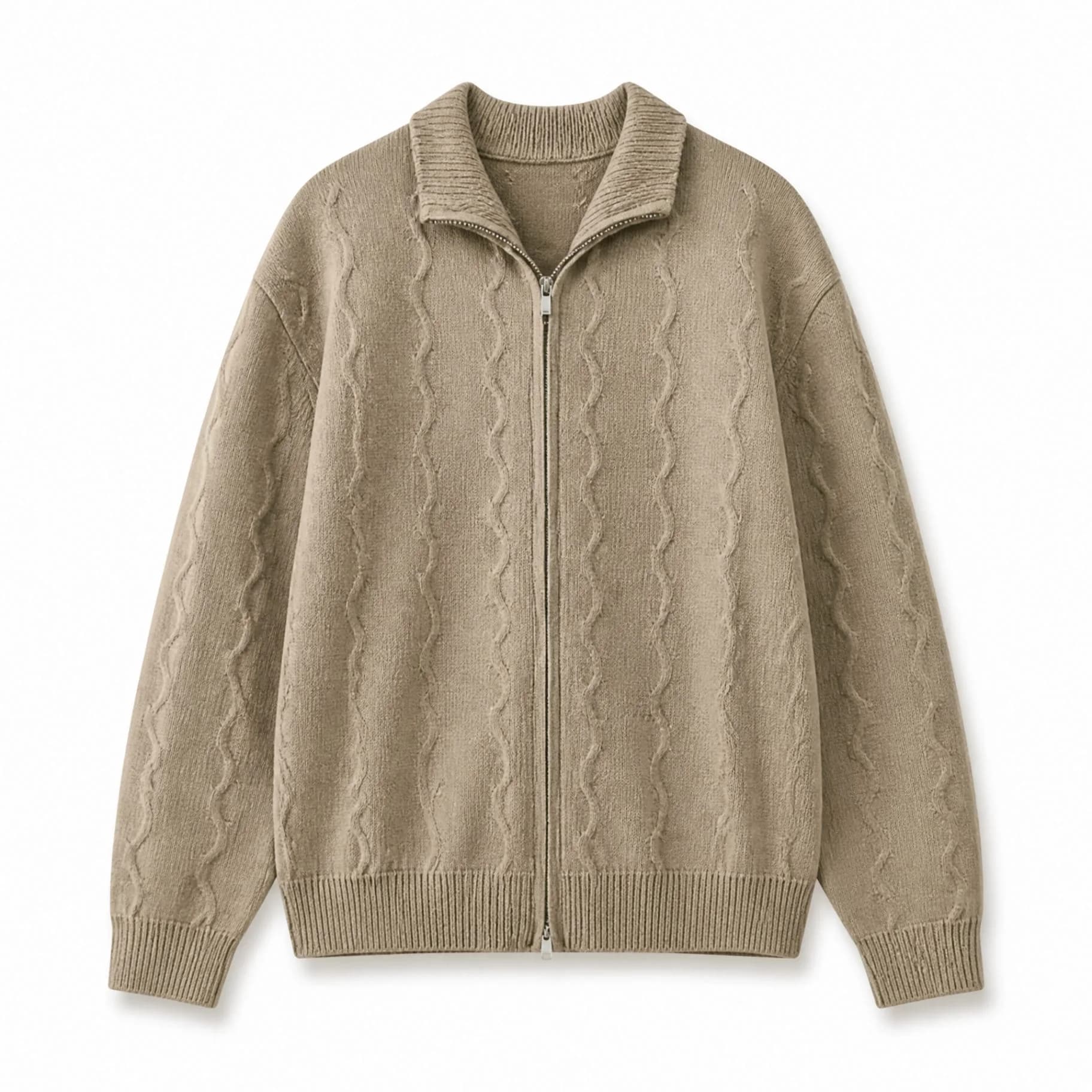 Custom Full-Zip Wavy Cable Cardigan view 2