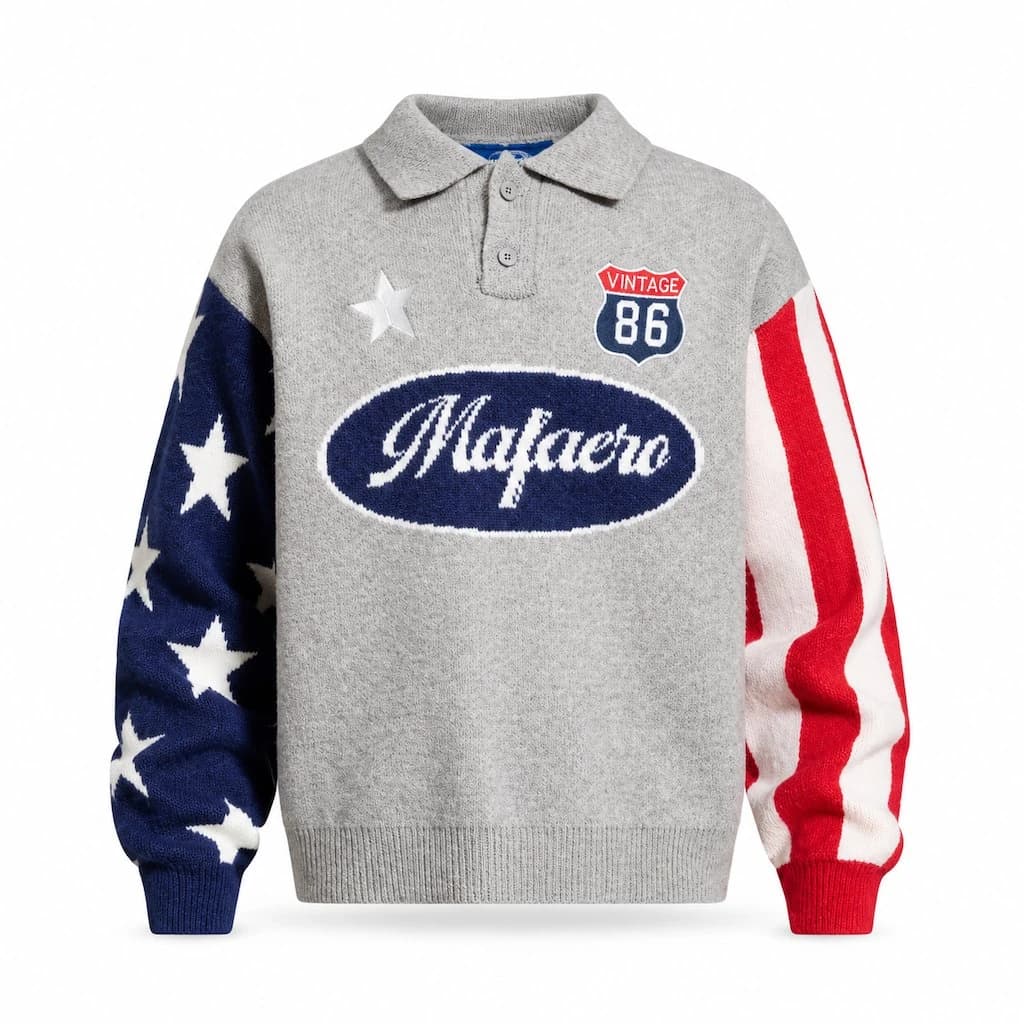 Custom Long-Sleeve Jacquard Polo Sweater