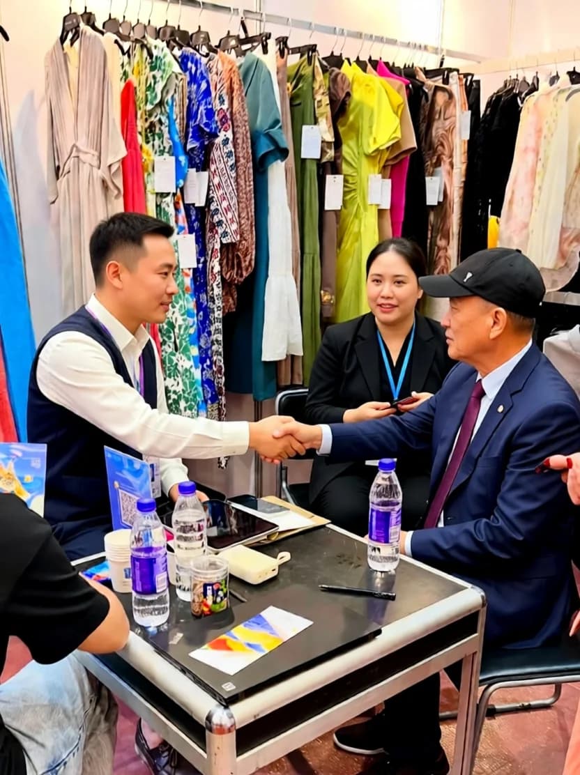 A handshake closing a showroom meeting