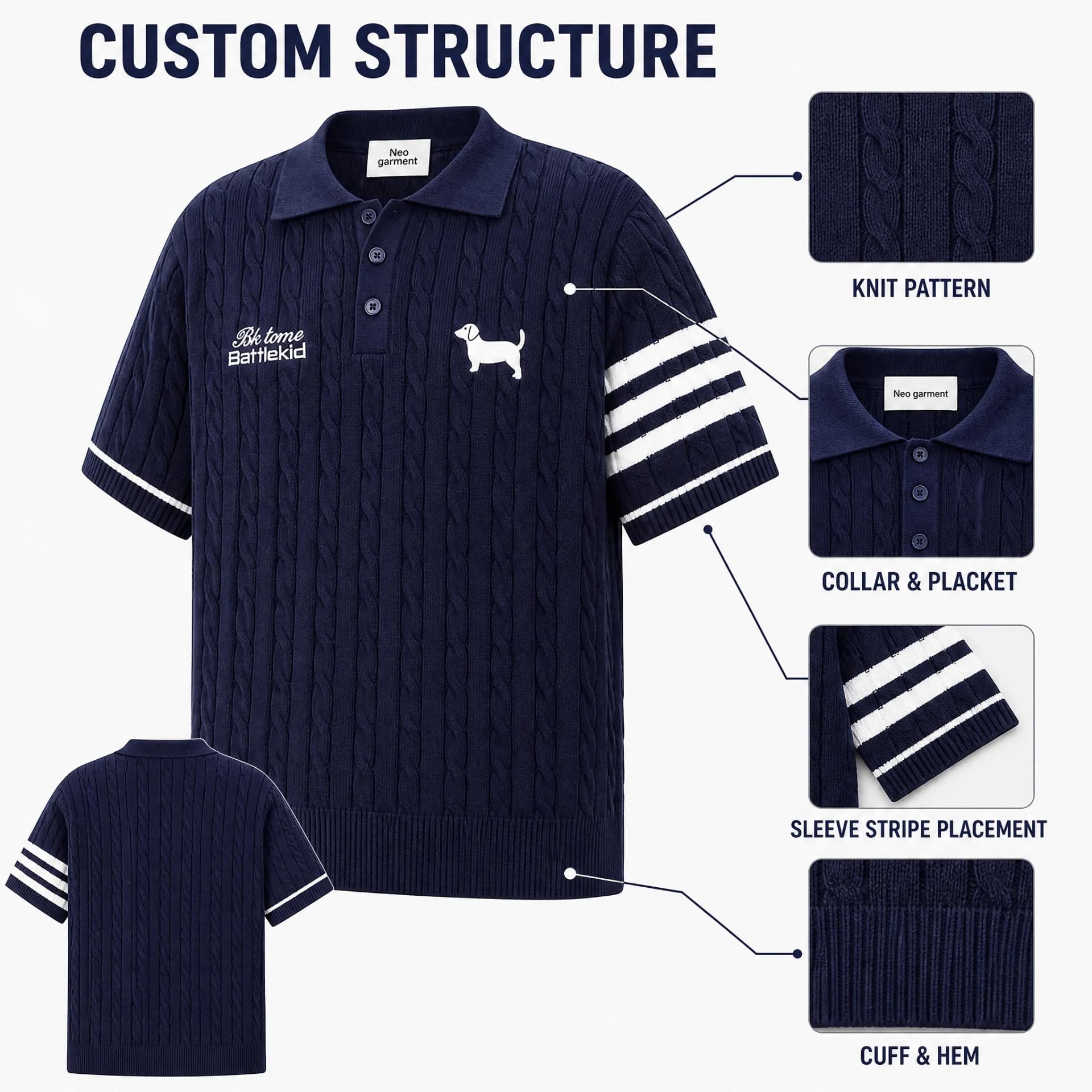 Custom Short Sleeve Cable Knit Polo Shirt