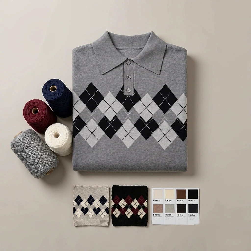 Custom Argyle Jacquard Polo Sweater view 3