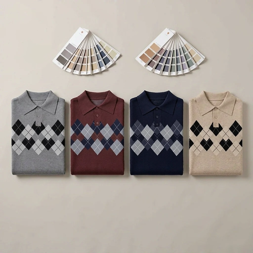 Custom Argyle Jacquard Polo Sweater view 4