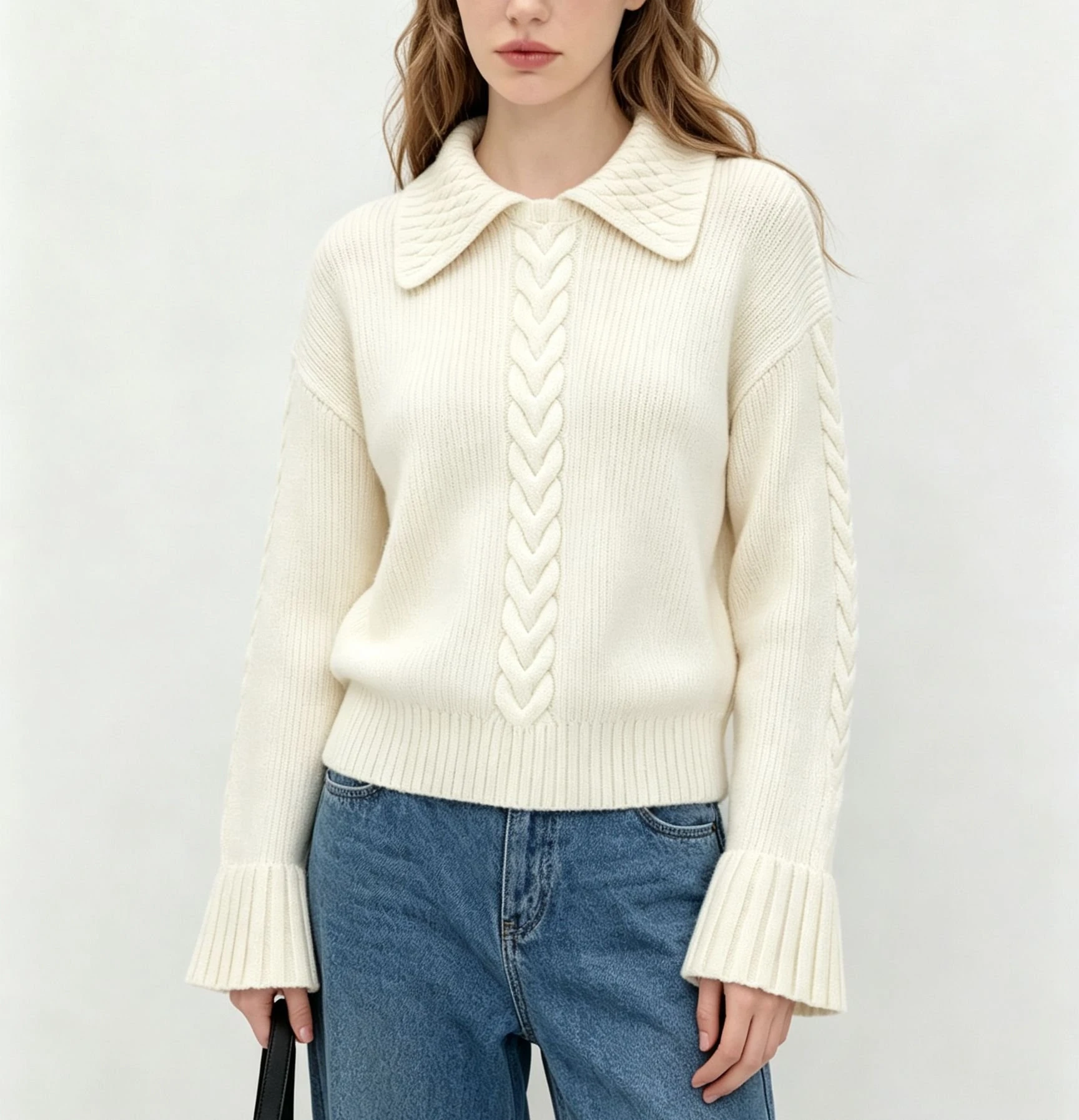 Custom Women's Bell Sleeve Cable Knit Sweater