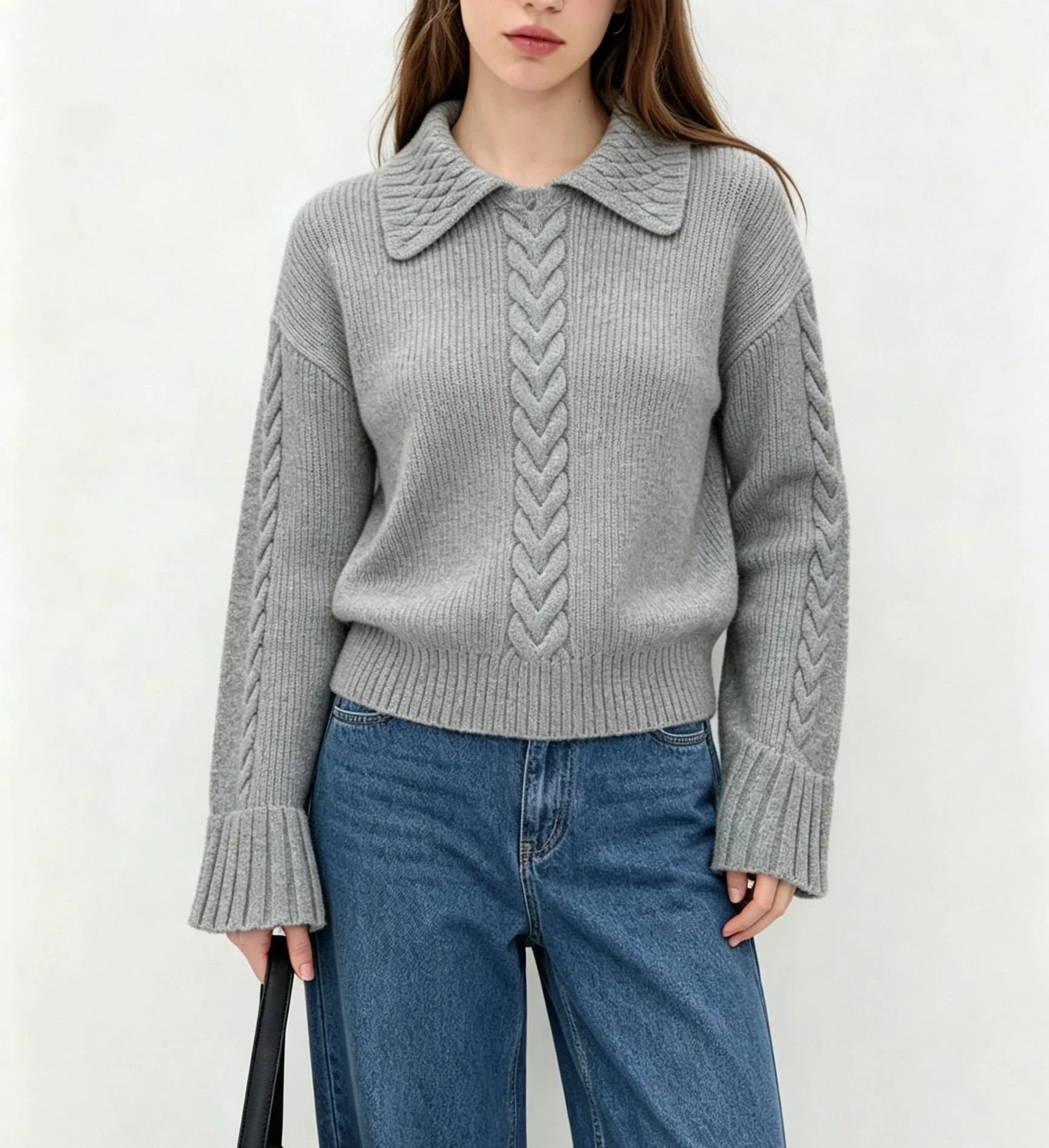 Custom Women's Bell Sleeve Cable Knit Sweater view 2