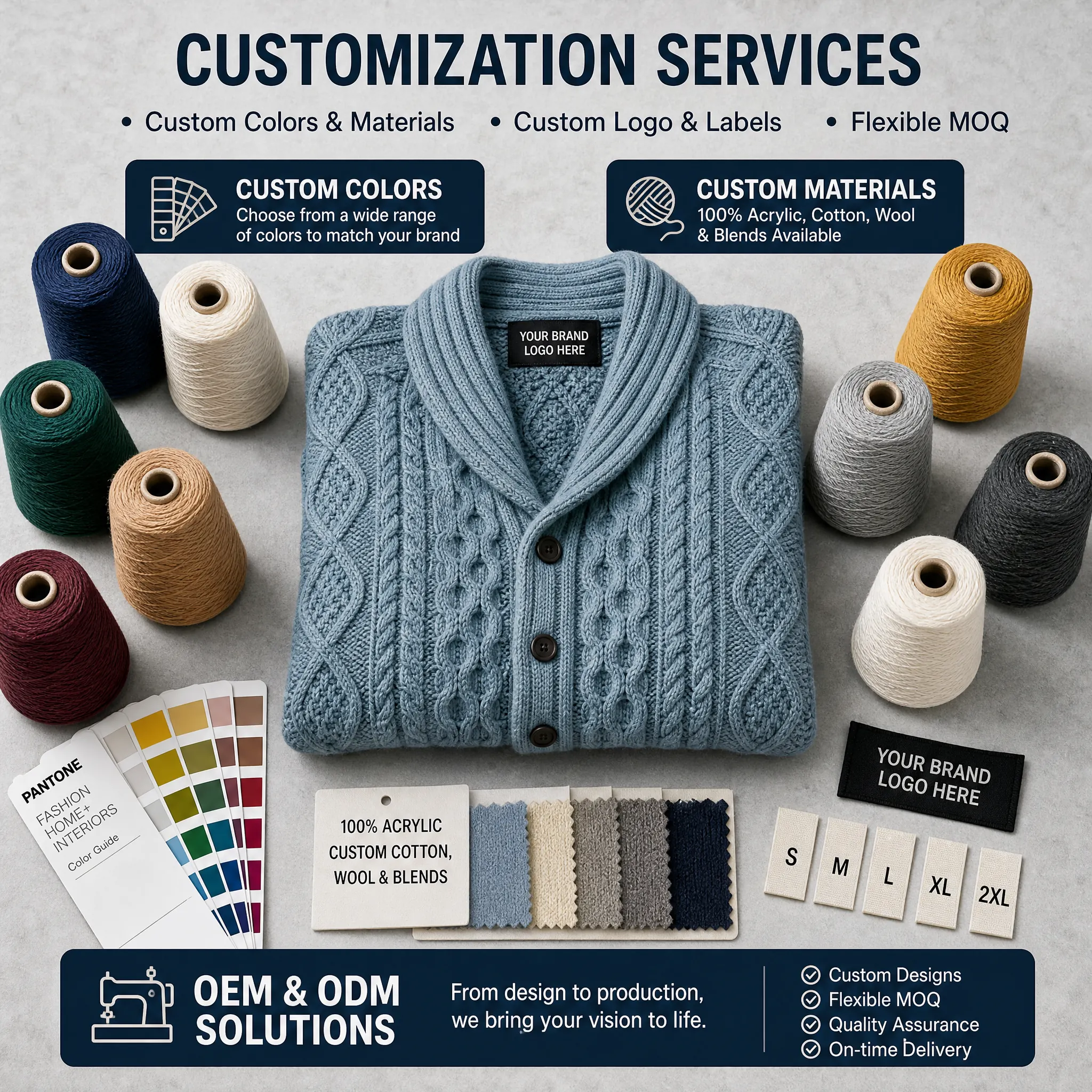 Custom Shawl Collar Cable Knit Cardigan view 4