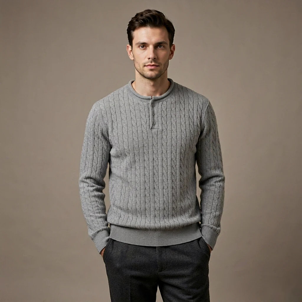 Custom Cable Knit Henley Sweater view 2