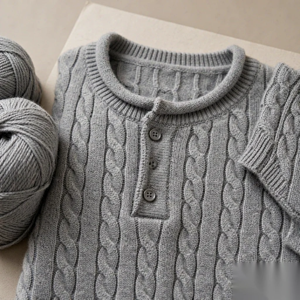 Custom Cable Knit Henley Sweater view 3