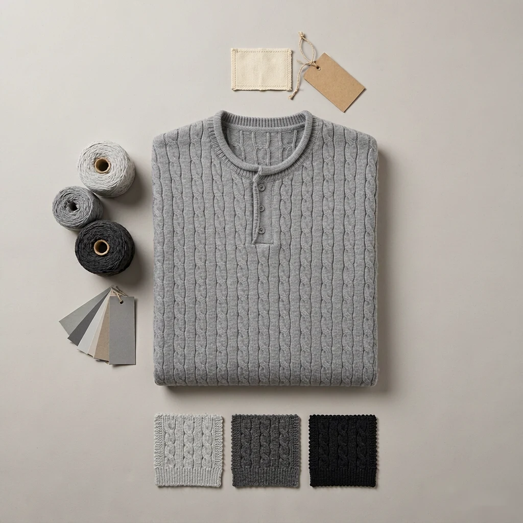 Custom Cable Knit Henley Sweater view 4