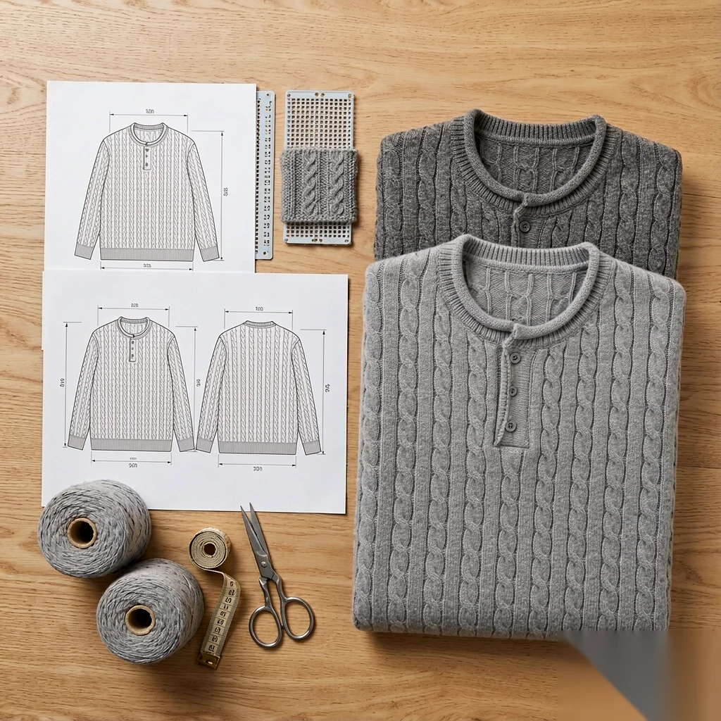 Custom Cable Knit Henley Sweater view 6