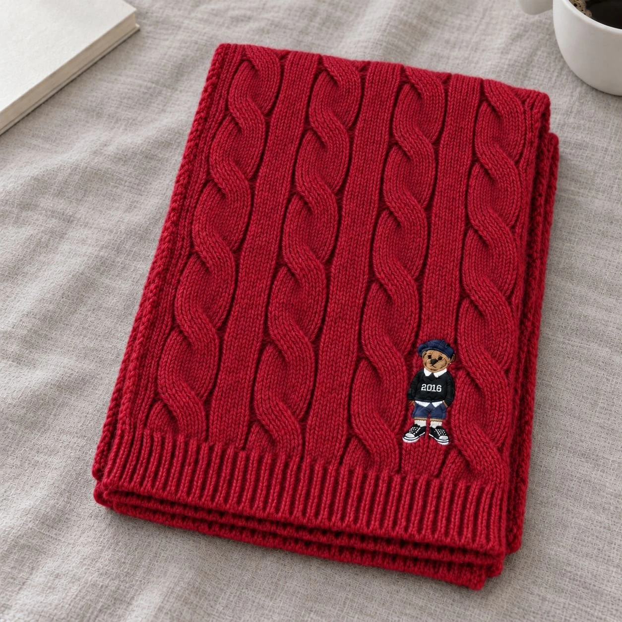 Custom Cable Knit Merino Wool Scarf view 3