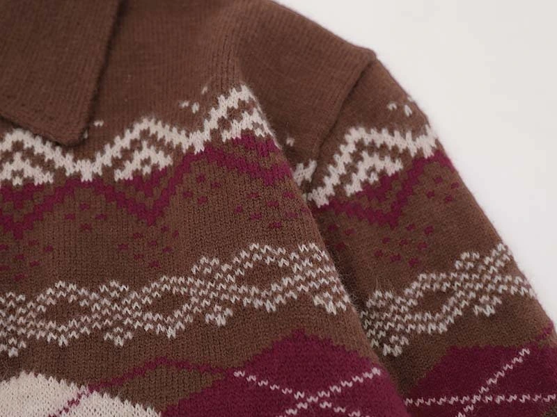 Custom Cable Knit Polo Sweater with Jacquard Yoke view 3