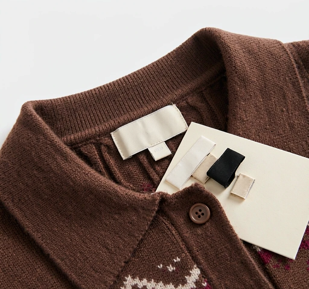 Custom Cable Knit Polo Sweater with Jacquard Yoke view 7