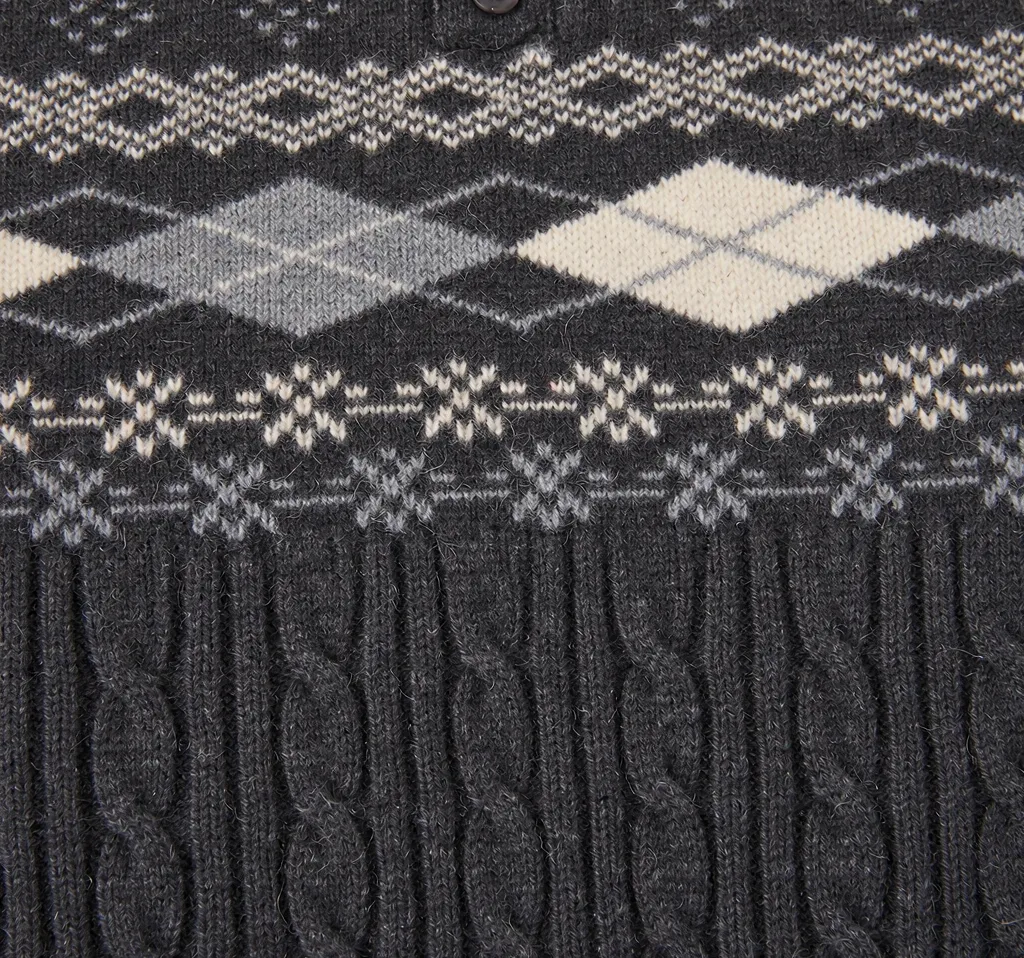 Custom Cable Knit Polo Sweater with Jacquard Yoke view 8