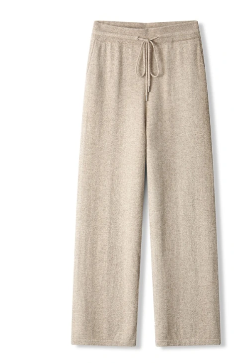 Custom 100% Cashmere Wide-Leg Knit Pants
