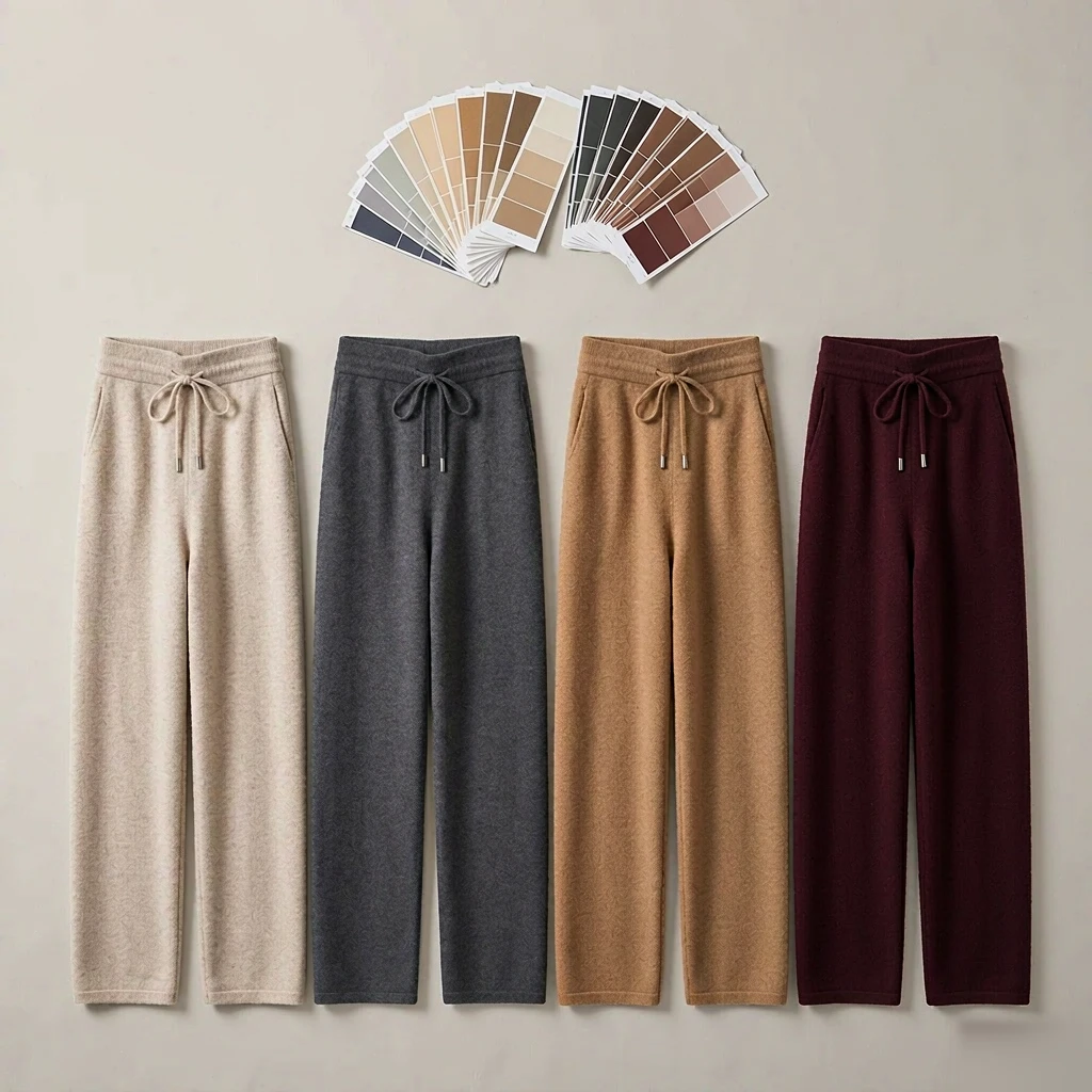 Custom 100% Cashmere Wide-Leg Knit Pants view 4