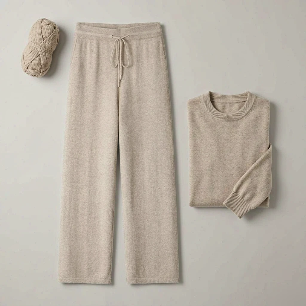 Custom 100% Cashmere Wide-Leg Knit Pants view 7