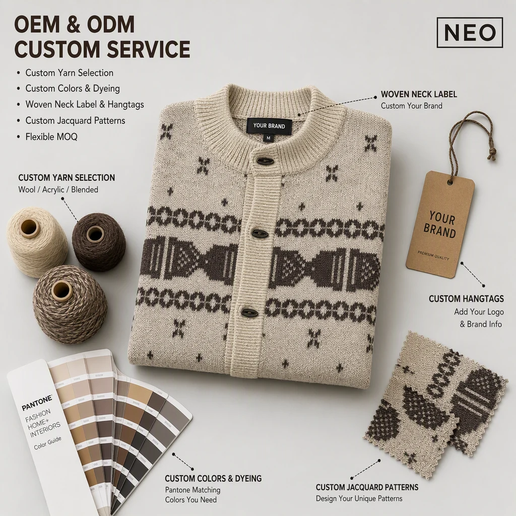 Custom Unisex Fair Isle Jacquard Knit Cardigan view 2