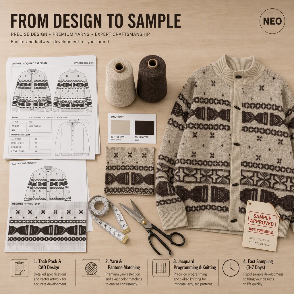 Custom Unisex Fair Isle Jacquard Knit Cardigan view 4