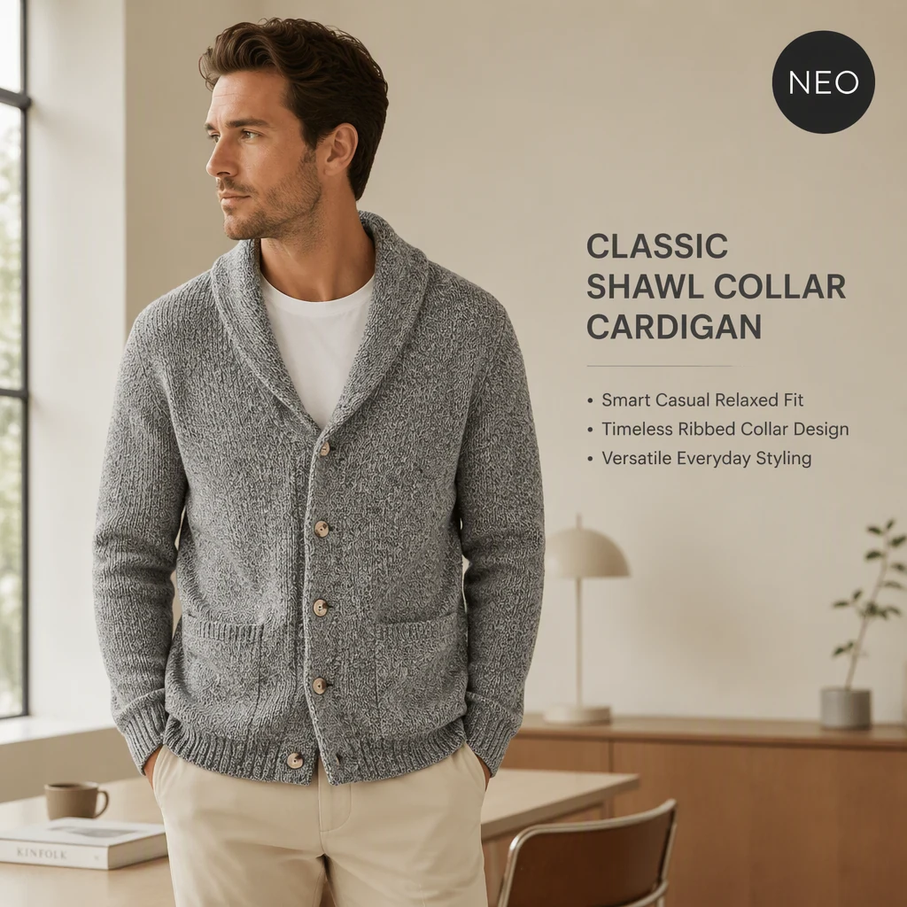 Custom Heather Melange Shawl Collar Cardigan view 2