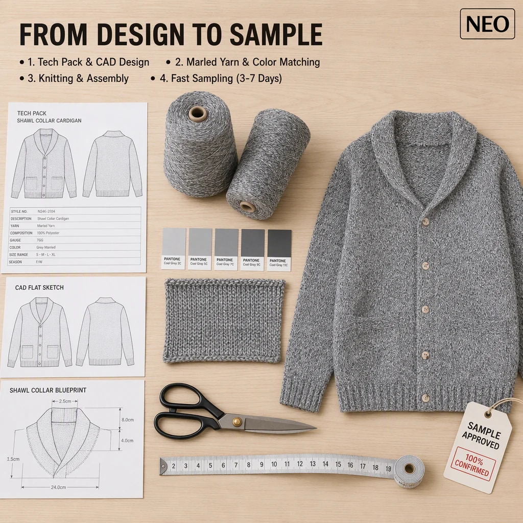 Custom Heather Melange Shawl Collar Cardigan view 3