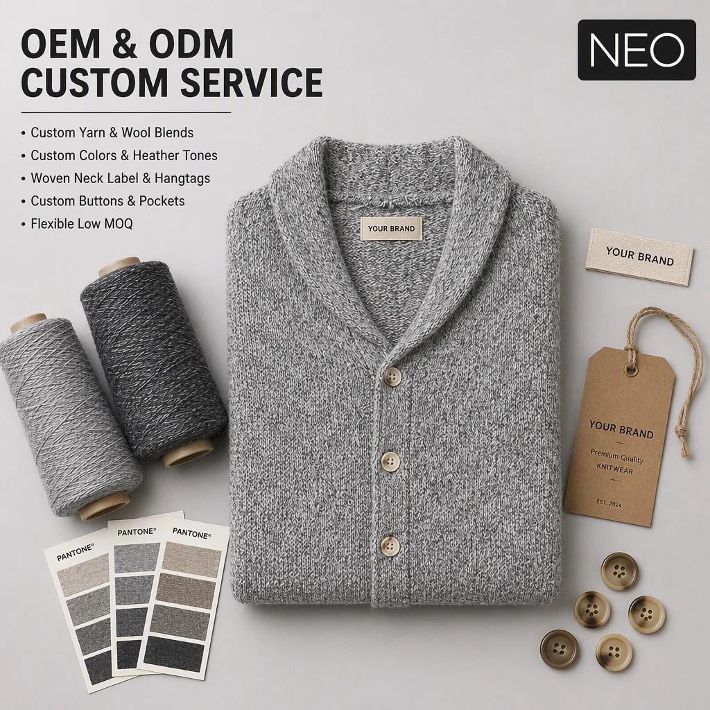 Custom Heather Melange Shawl Collar Cardigan view 4