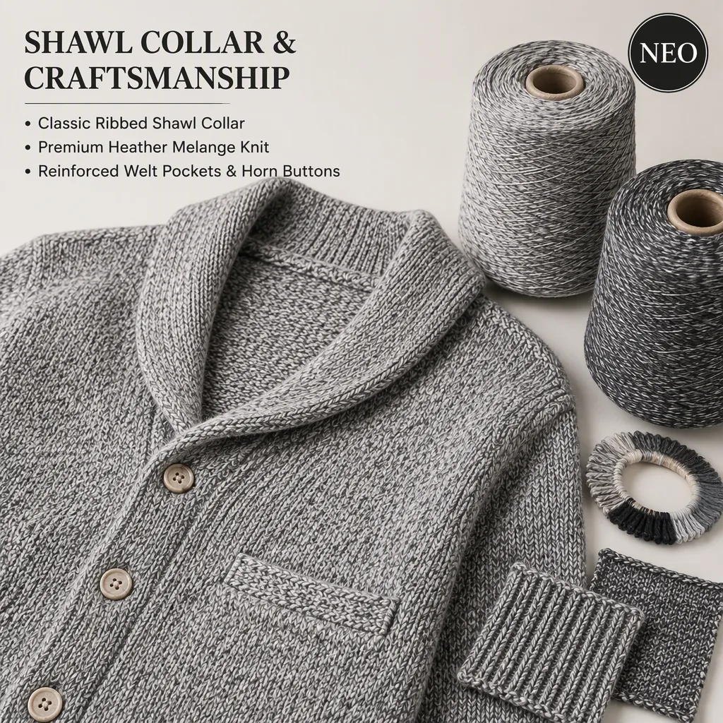 Custom Heather Melange Shawl Collar Cardigan view 5