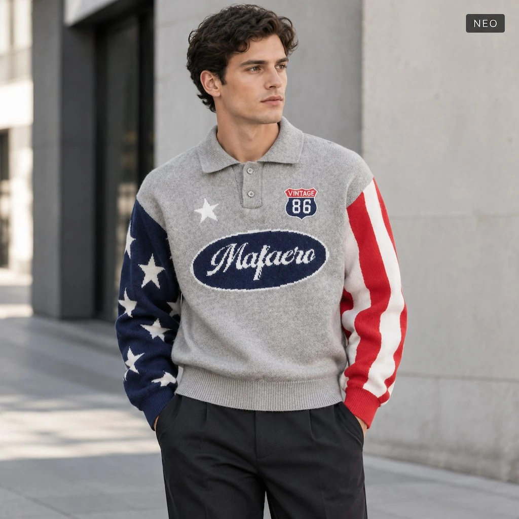 Custom Long-Sleeve Jacquard Polo Sweater view 2