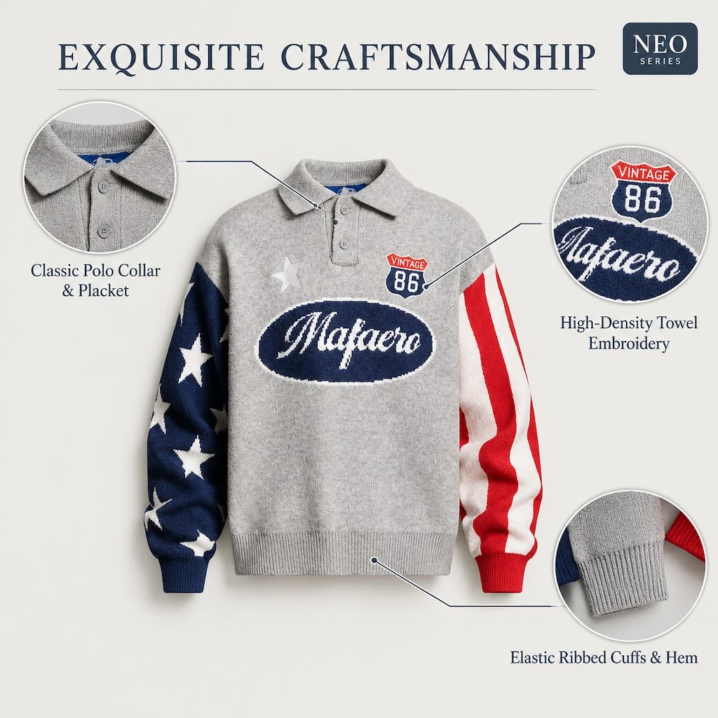 Custom Long-Sleeve Jacquard Polo Sweater view 3