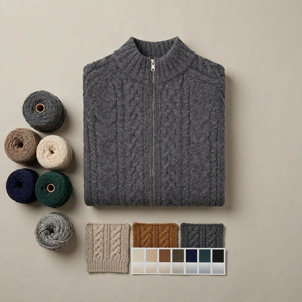 Custom Mock Neck Cable Zip Cardigan view 3