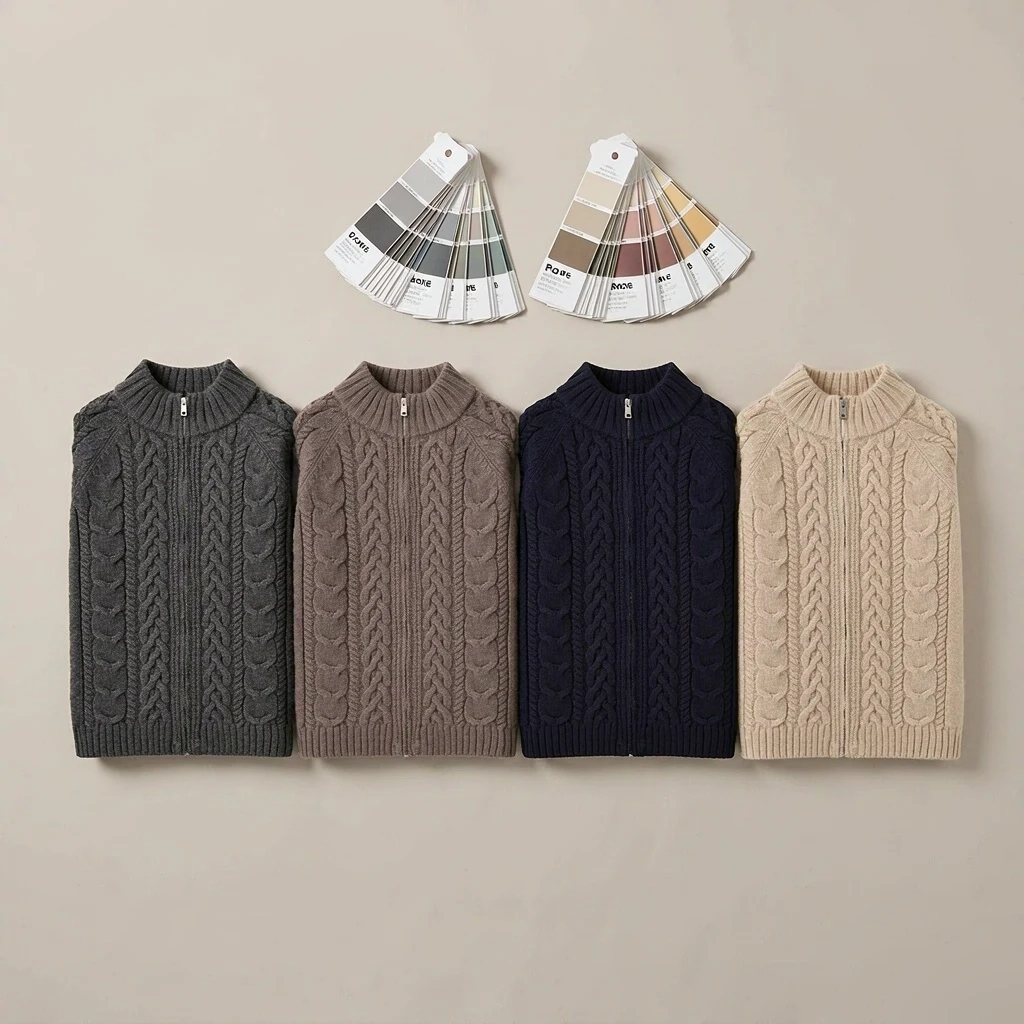 Custom Mock Neck Cable Zip Cardigan view 4
