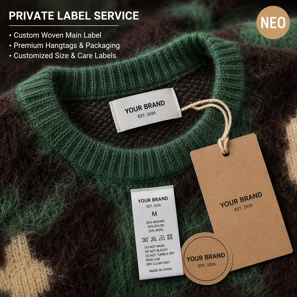 Custom Vintage Mohair Jacquard Sweater with Embroidery view 4