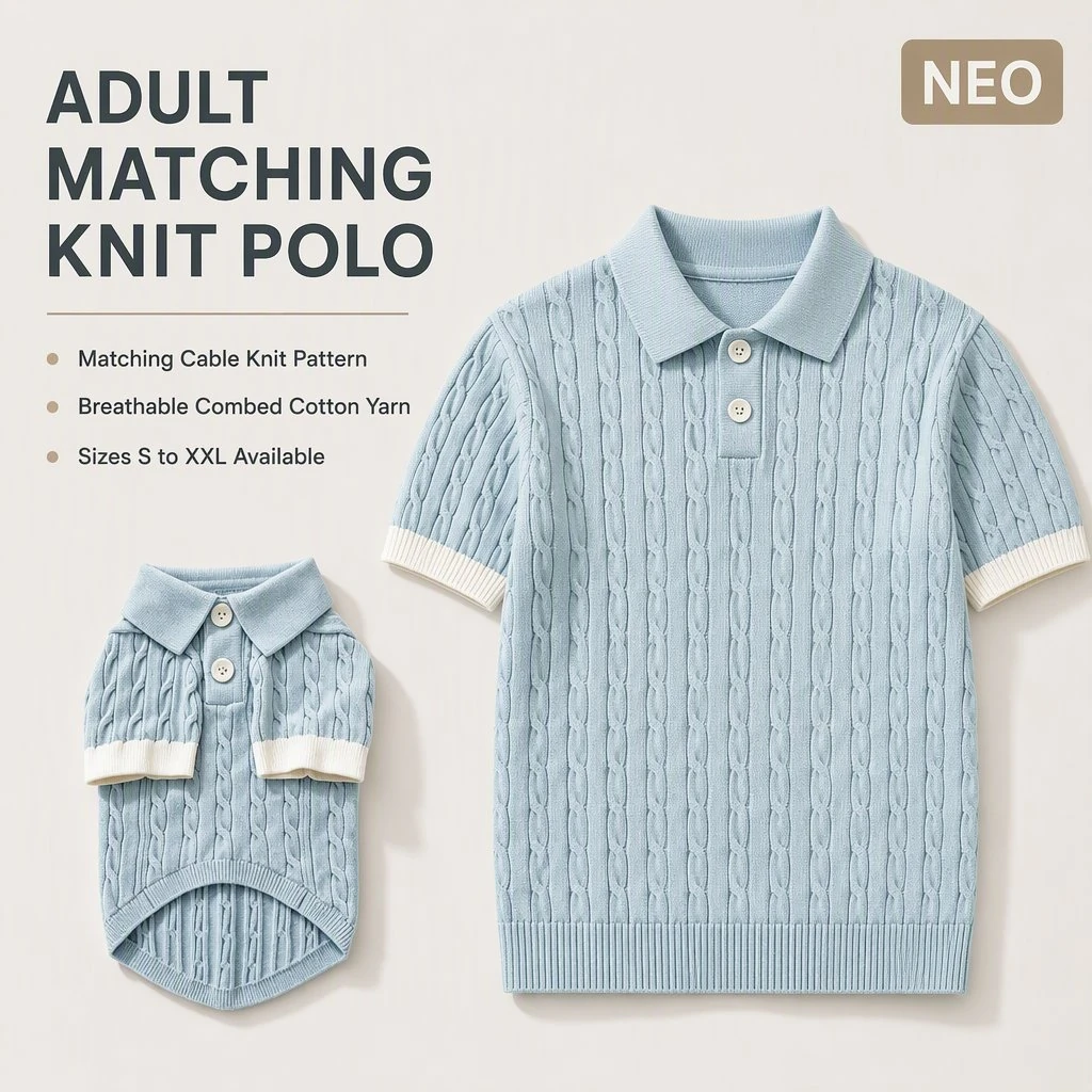 Custom Matching Human & Pet Cable Knit Polo view 3
