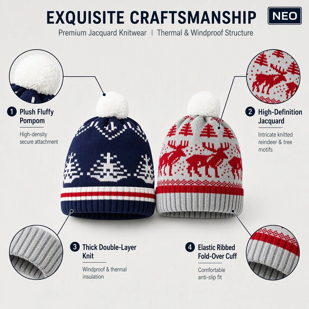 Custom Jacquard Pom-Pom Beanie view 2