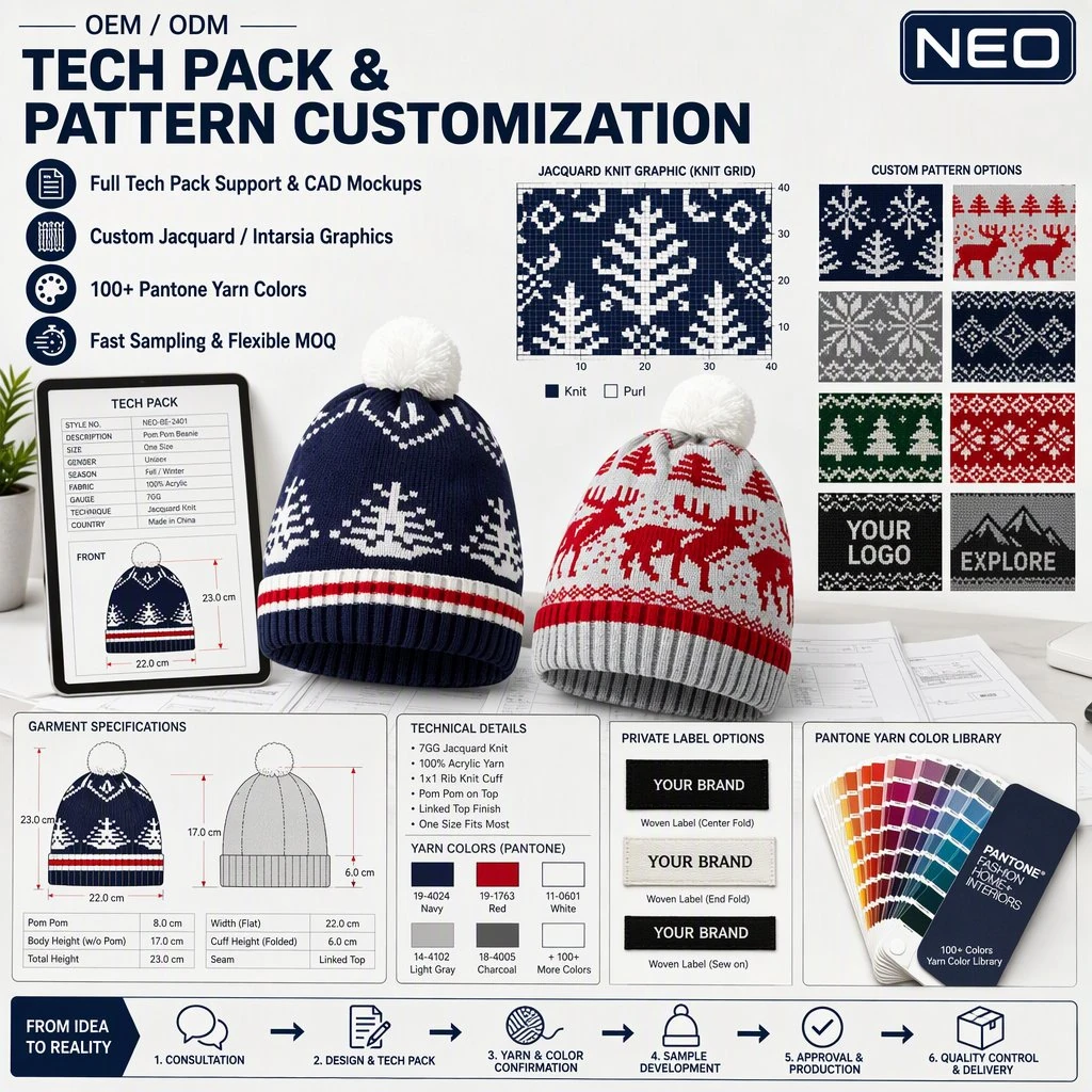 Custom Jacquard Pom-Pom Beanie view 3