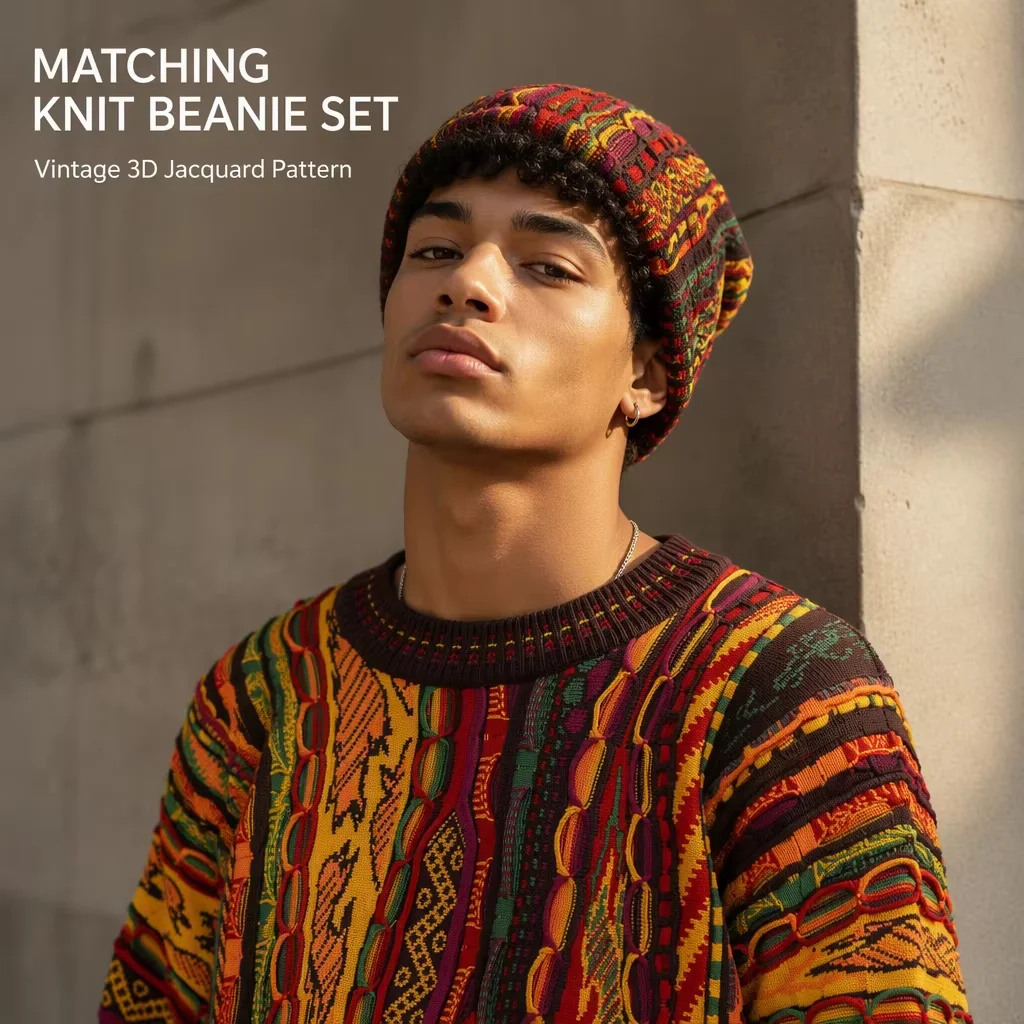 Custom Retro 3D Multi-Texture Knit Sweater view 4