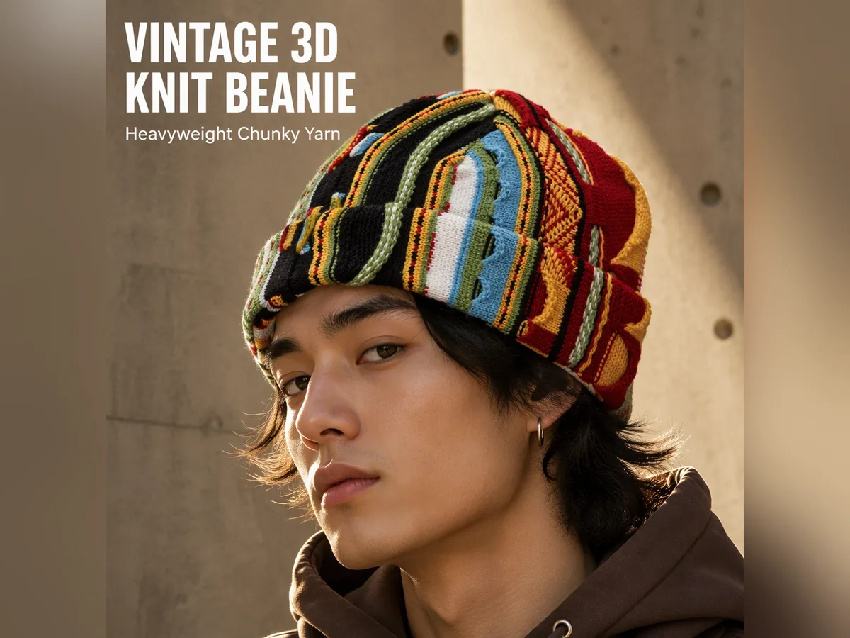 Vintage 3D Knit Polo & Beanie 2-Piece Set view 6