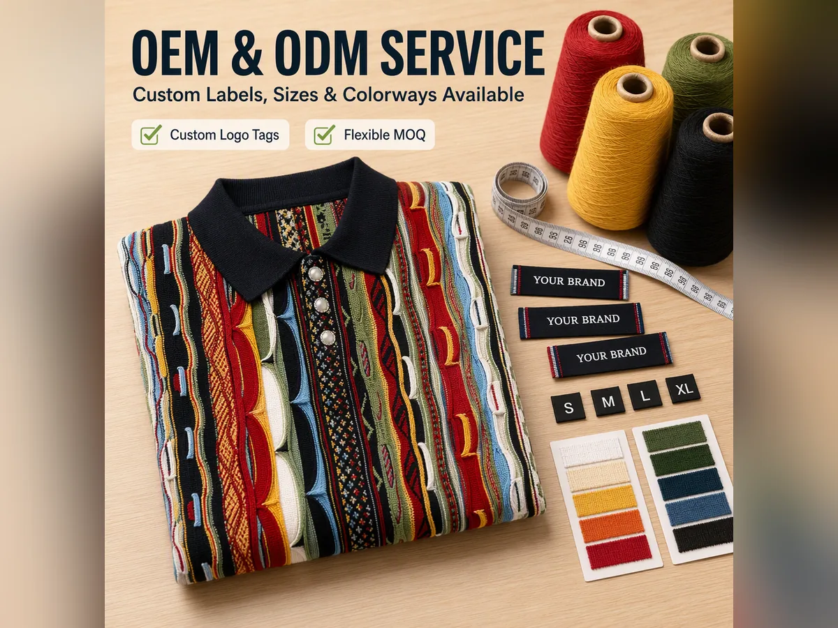 Vintage 3D Multi-Texture Knit Polo Shirt view 3