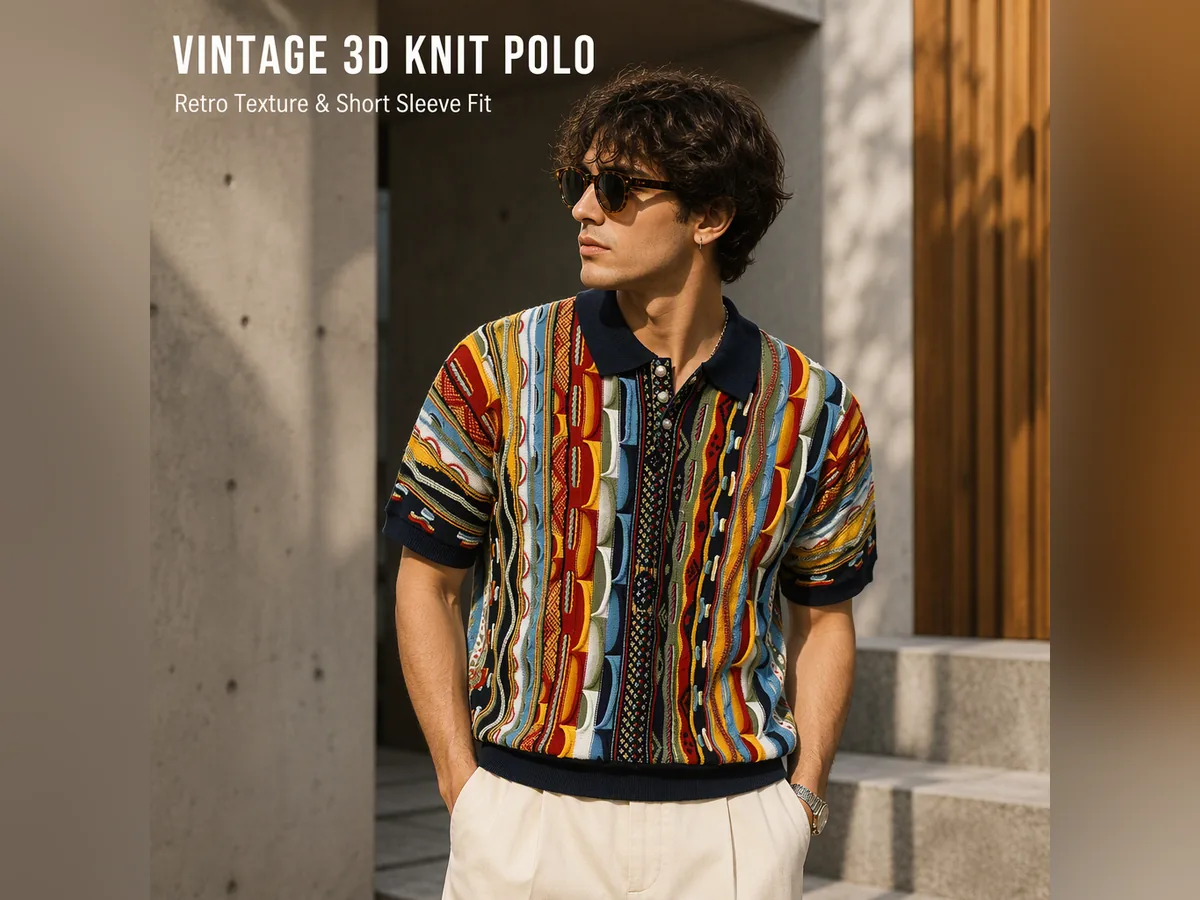 Vintage 3D Knit Polo & Beanie 2-Piece Set view 5