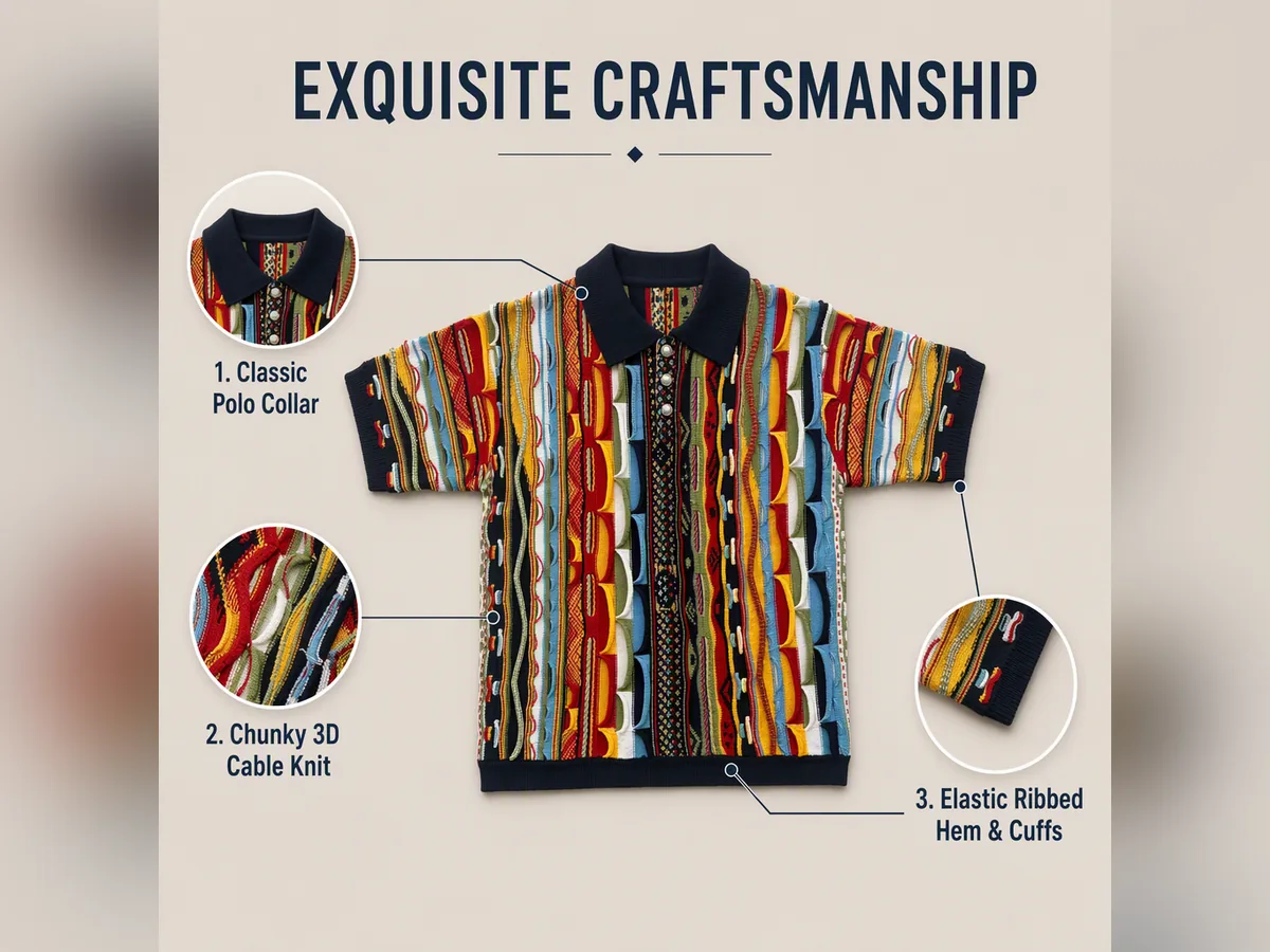 Vintage 3D Knit Polo & Beanie 2-Piece Set view 2