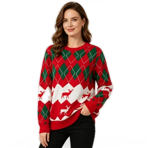 Custom Argyle Reindeer Christmas Jumper view 2