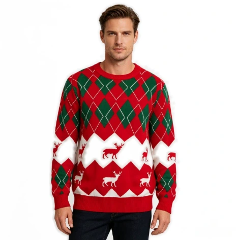 Custom Argyle Reindeer Christmas Jumper view 3